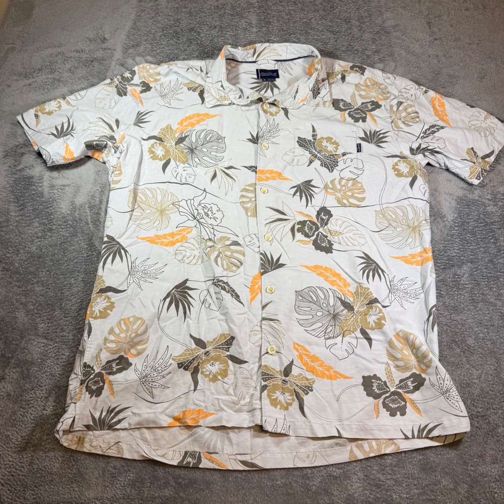 Jack O'Neill Collection XL Hawaiian Shirt Tropical Floral Button Down Light Gray